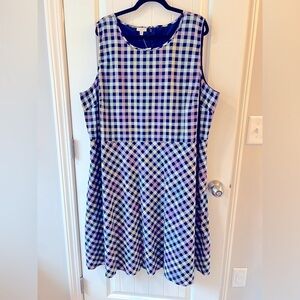 Talbots Navy and White Gingham Sleeveless Midi Dress